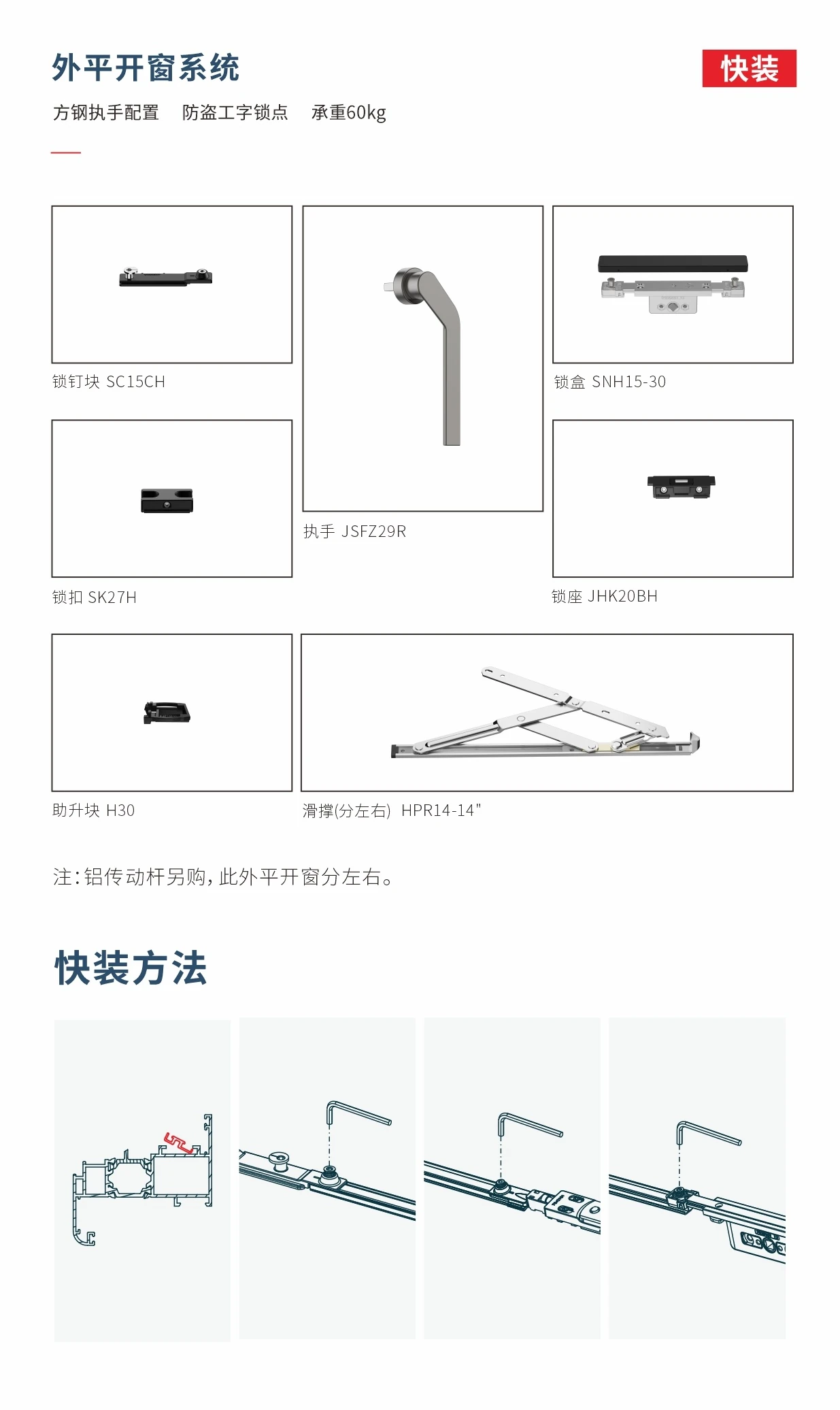 Complete original factory drawing for Square steel handle + I-shaped locking point outward casement system