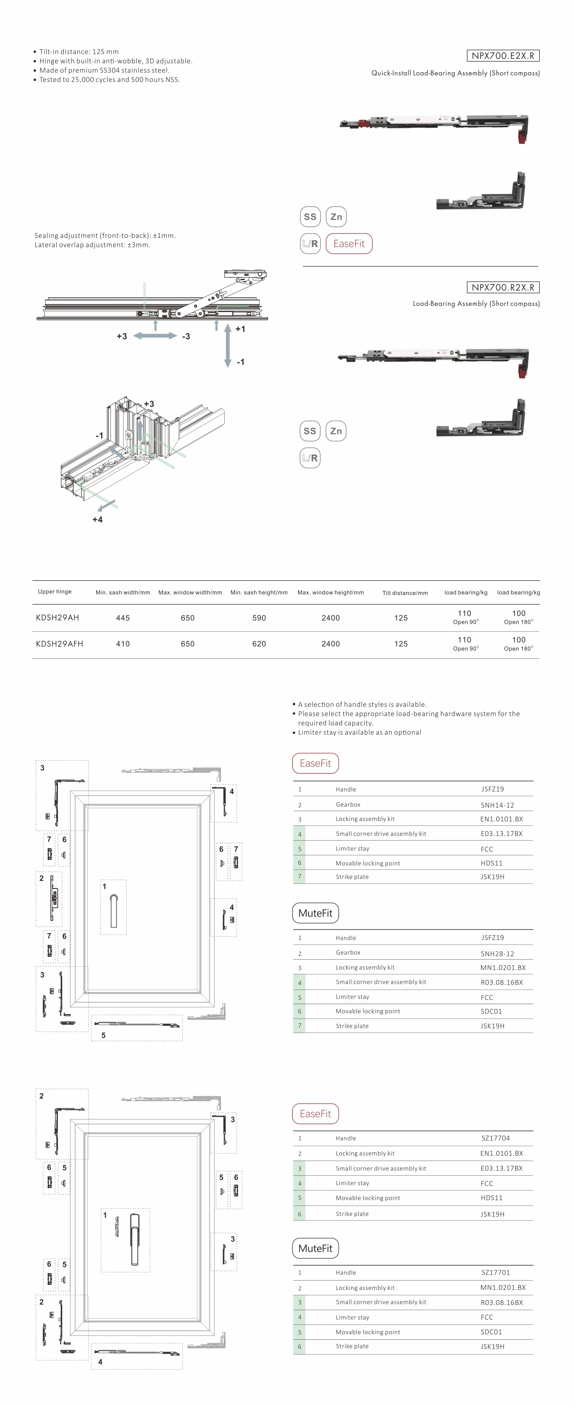 Complete English JNPX700 short tie rod technical drawing for aluminium tilt and turn windows