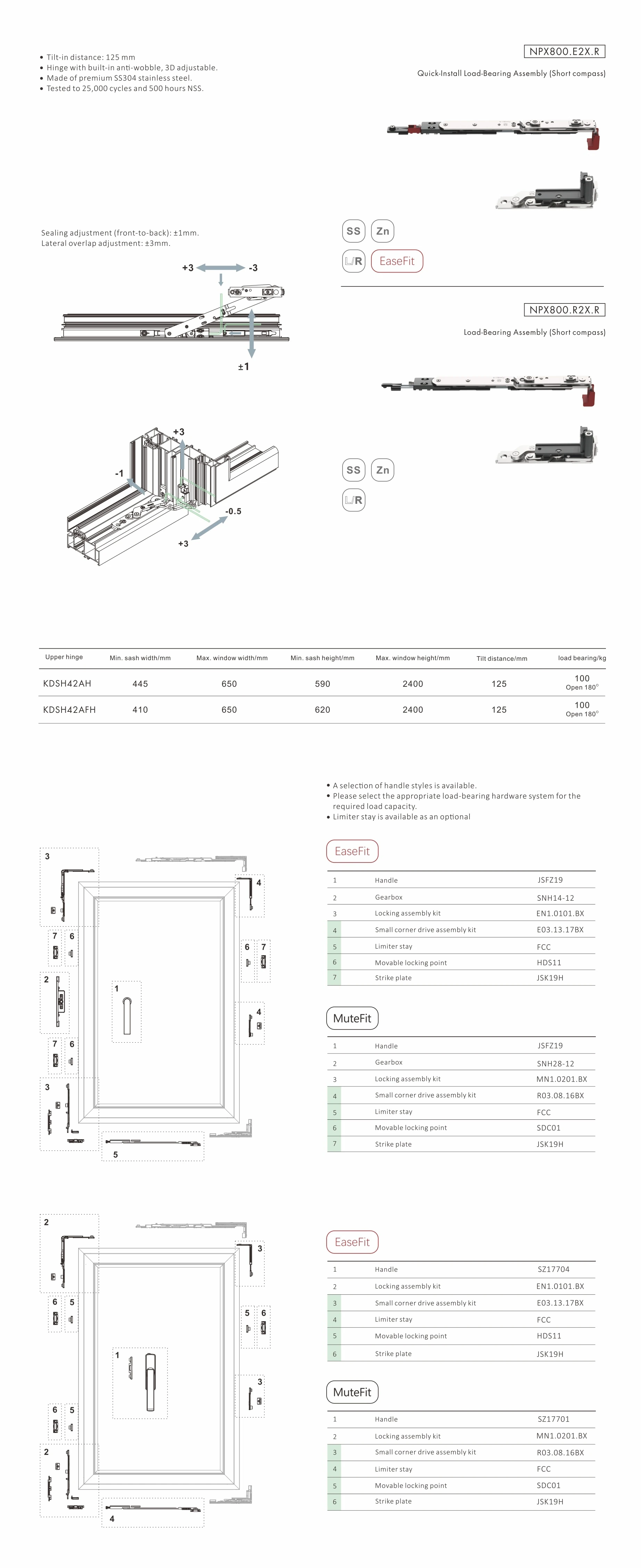 Complete JNPX800 short tie rod technical drawing for aluminium tilt and turn windows