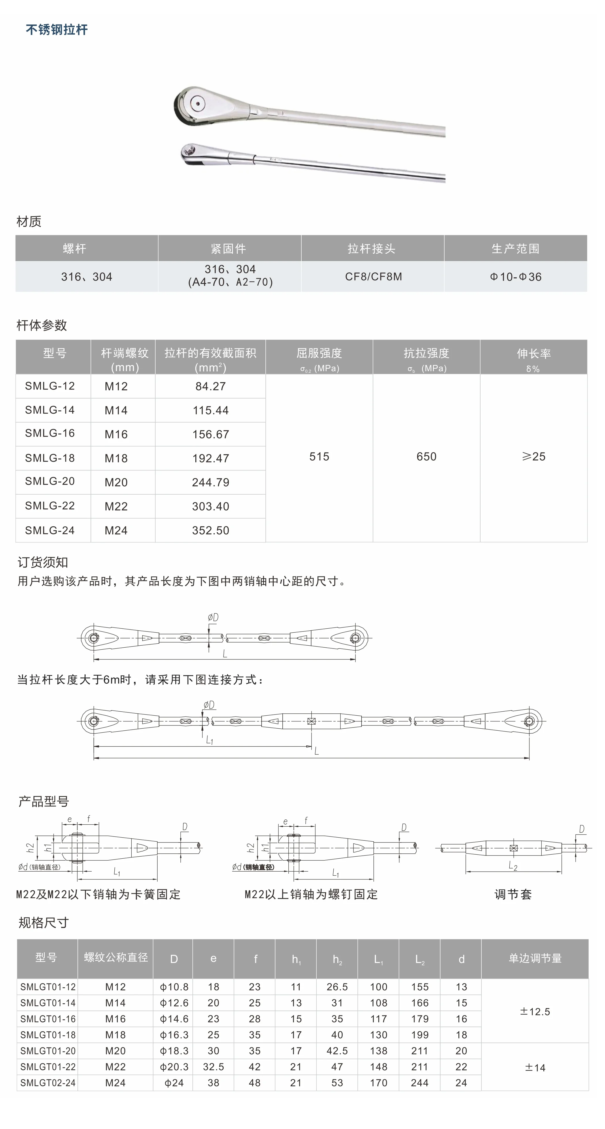 Original factory technical drawing for stainless-steel-tie-rod (factory drawing)