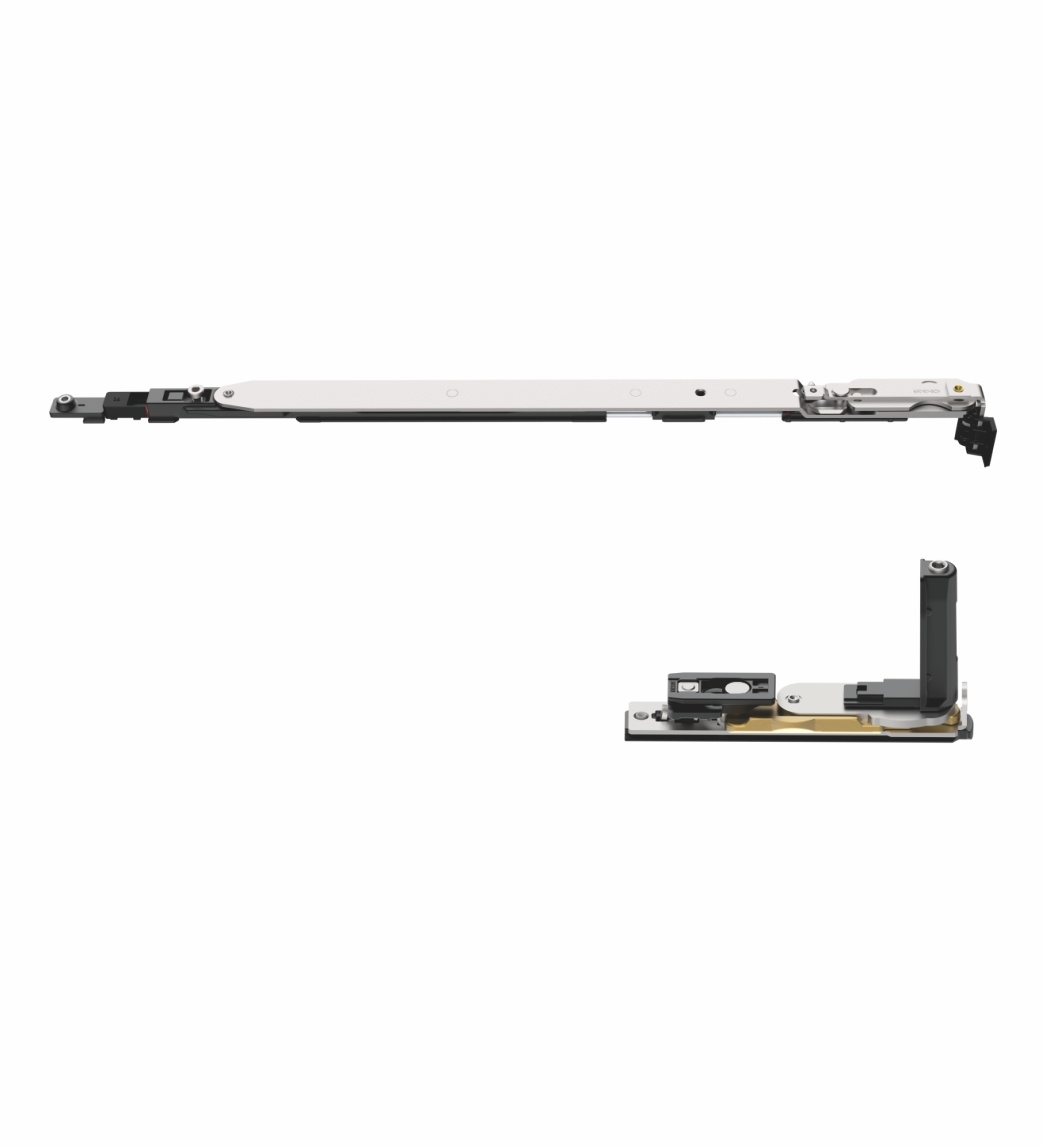 Aluminium tilt and turn window system shown with its hardware configuration