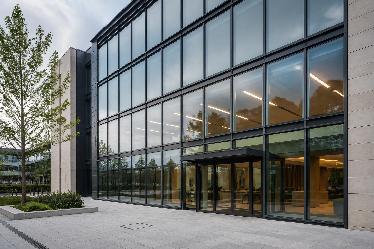 Curtain wall and glass fittings