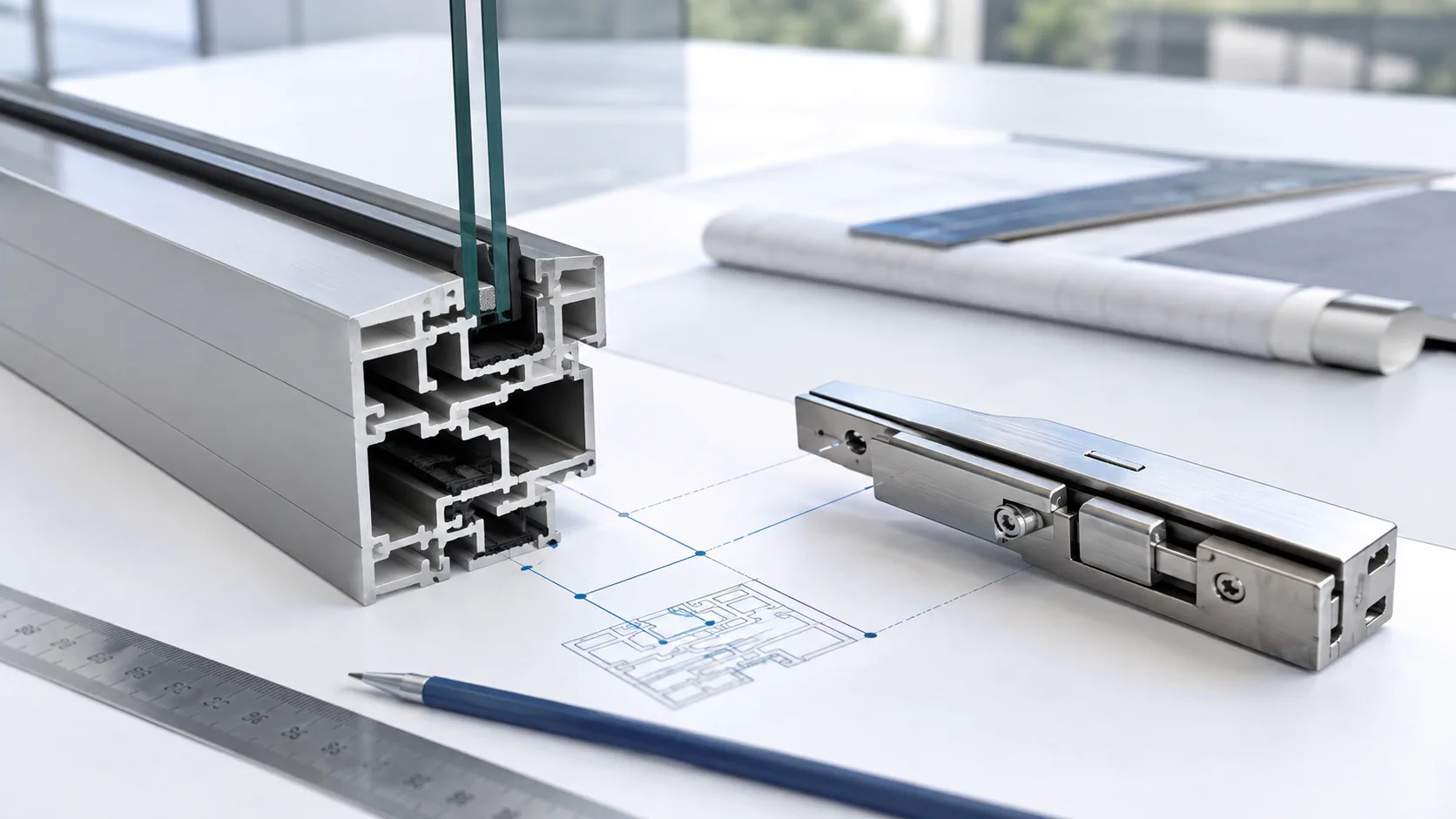 Aluminium profile and hardware component arranged for system matching review
